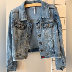 Matilda Jane Girls Polka Dot Denim Jacket Sz 12 euc